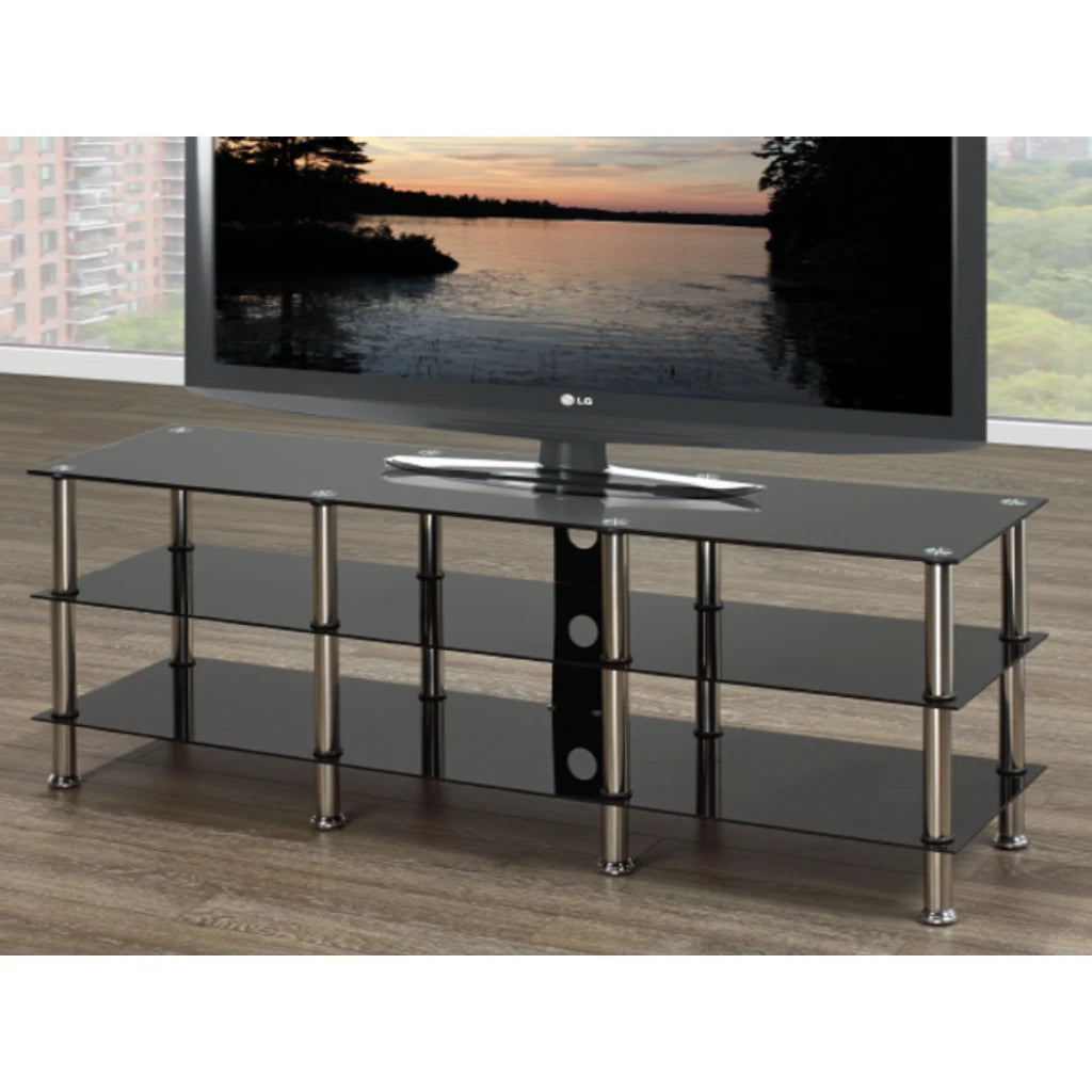 Modern 59” Wide Black Glass TV Stand