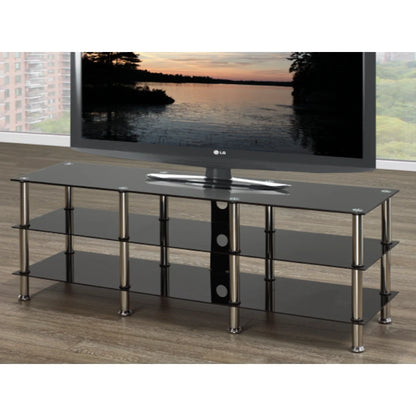 Modern 59” Wide Black Glass TV Stand