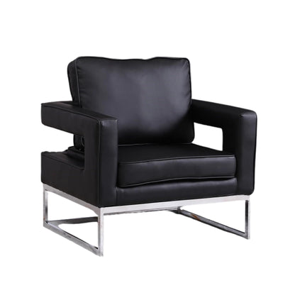 Black leather accent chair with chrome frame 