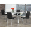 Dining room set with a glass table and black chairs