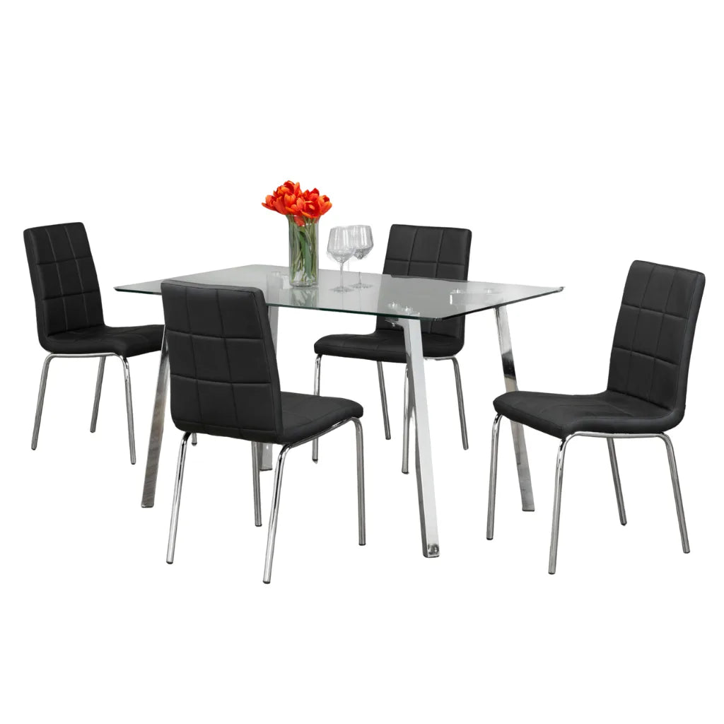 Dining table set with four black chairs 