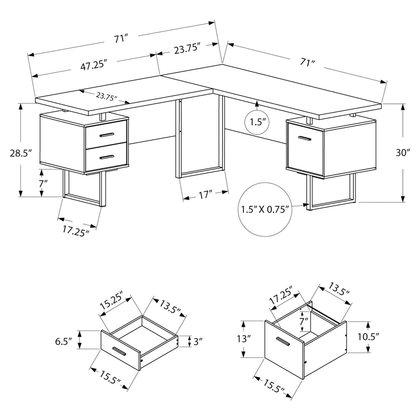 L-shaped Computer Desk – Reversible Corner Desk with Storage Drawers