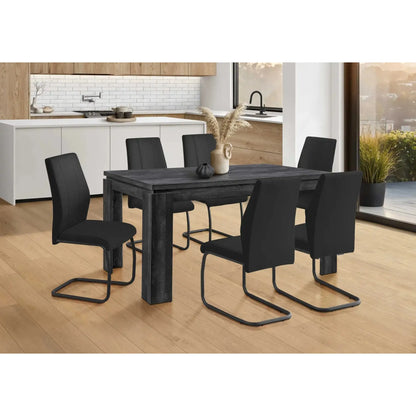Modern Black Reclaimed Wood-Look Dining Table – Rustic Contemporary Style