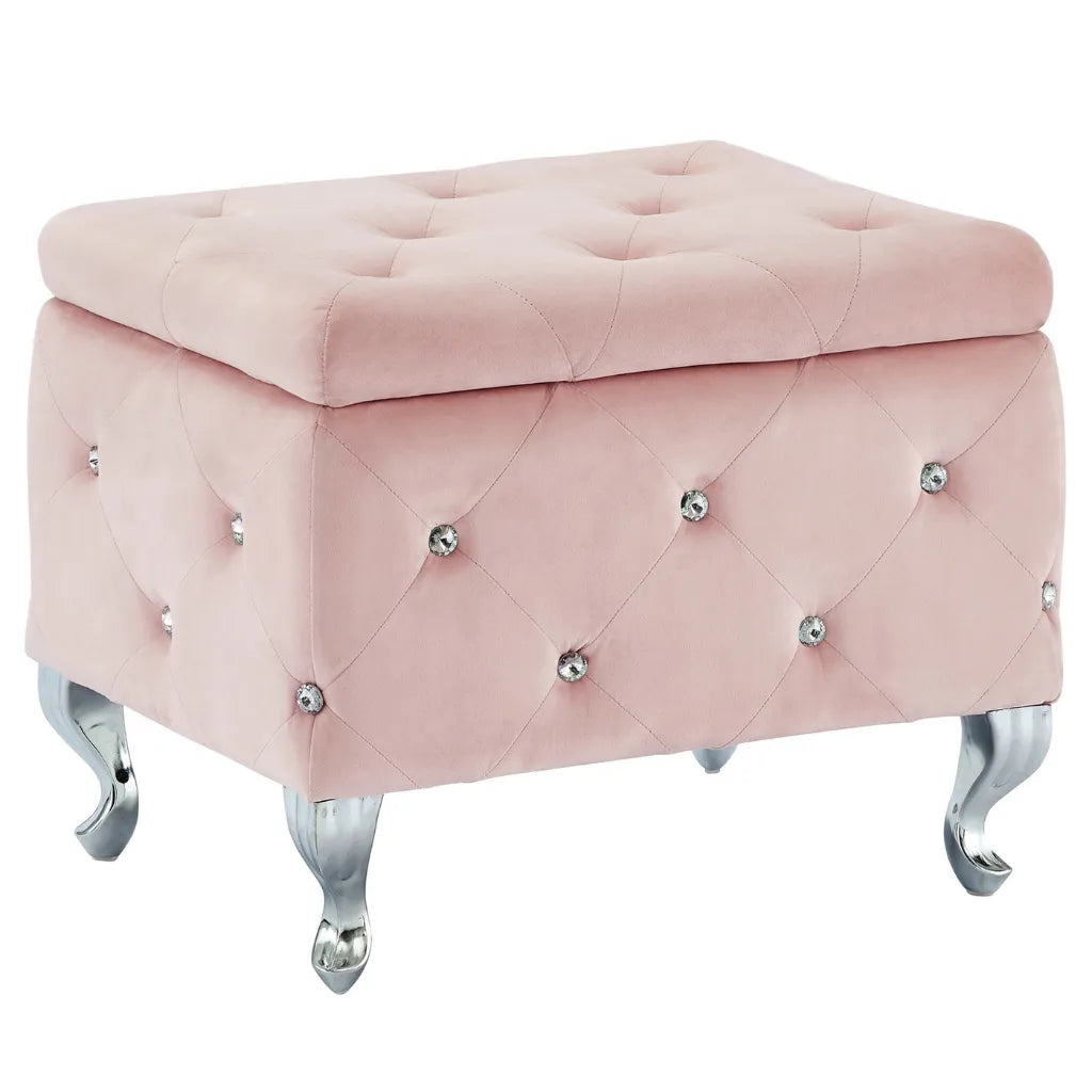 Monique Velvet Storage Ottoman in Blush Pink with Chrome Legs