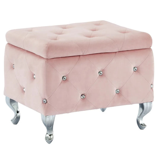 Monique Velvet Storage Ottoman in Blush Pink with Chrome Legs