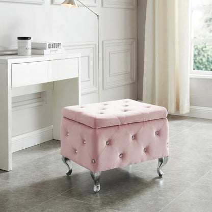 Monique Velvet Storage Ottoman in Blush Pink with Chrome Legs