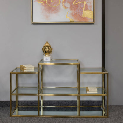 Multi-Level Console Table – Gold Frame with Tempered Glass Top