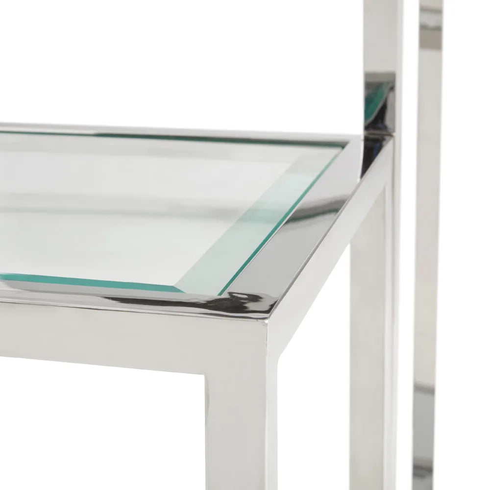 Multi-Level Stainless Steel End Table – Tempered Glass Top & Steel Frame