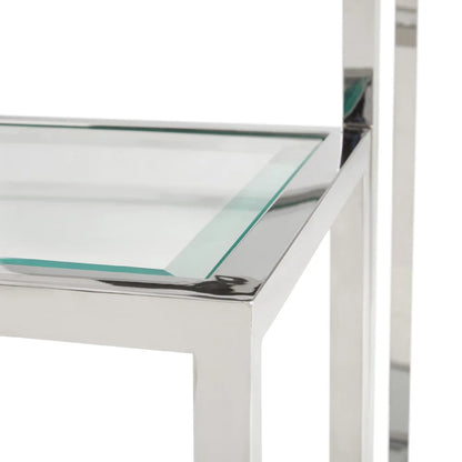 Multi-Level Stainless Steel End Table – Tempered Glass Top & Steel Frame