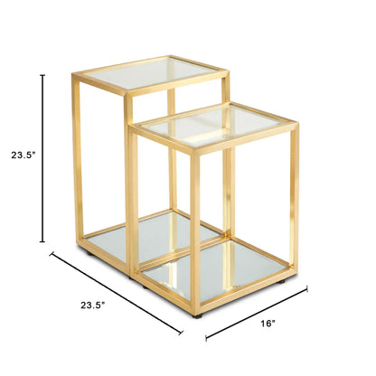 Multi-Level Gold Metal End Table – Tempered Glass Top & Steel Frame