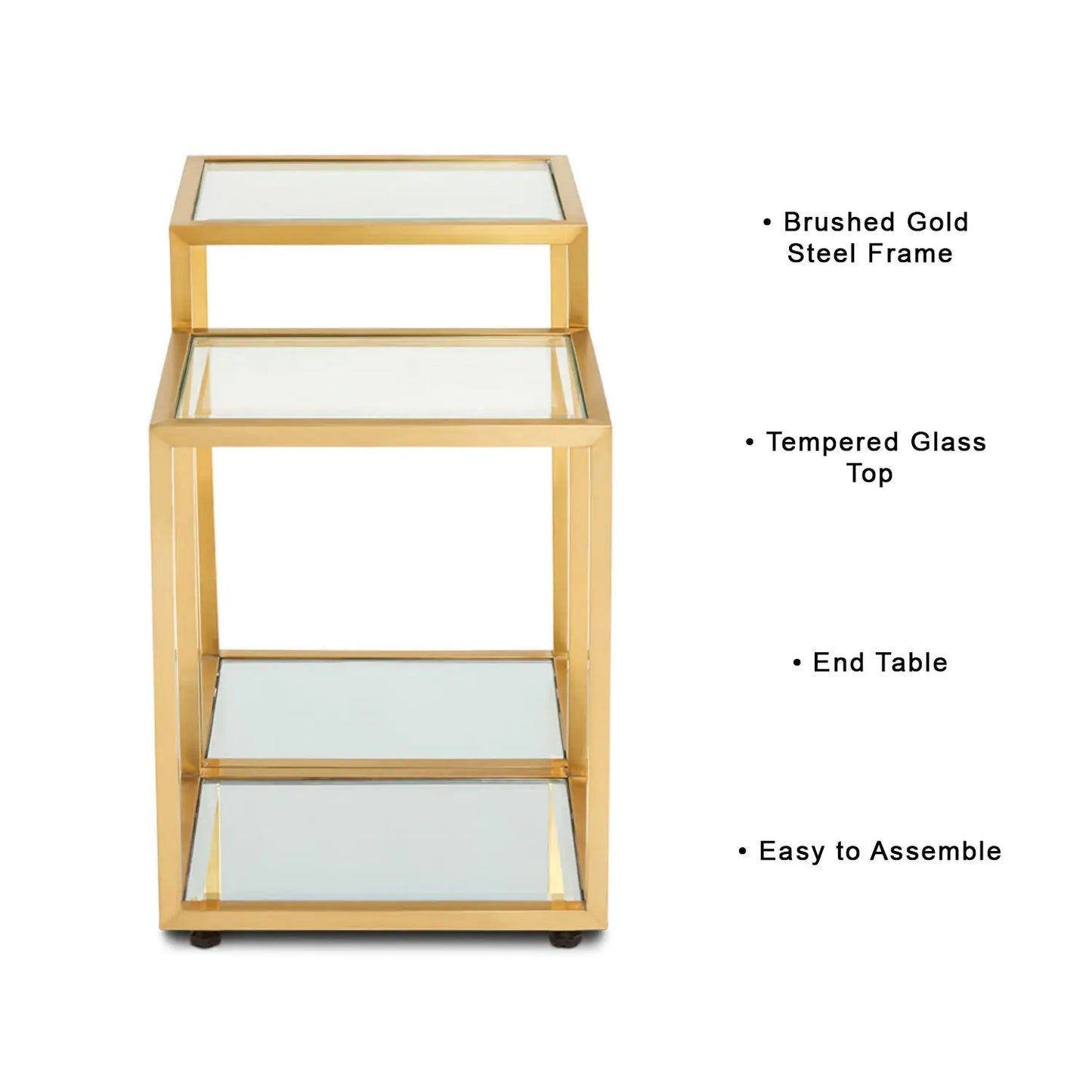 Multi-Level Gold Metal End Table – Tempered Glass Top & Steel Frame