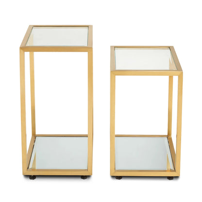 Multi-Level Gold Metal End Table – Tempered Glass Top & Steel Frame