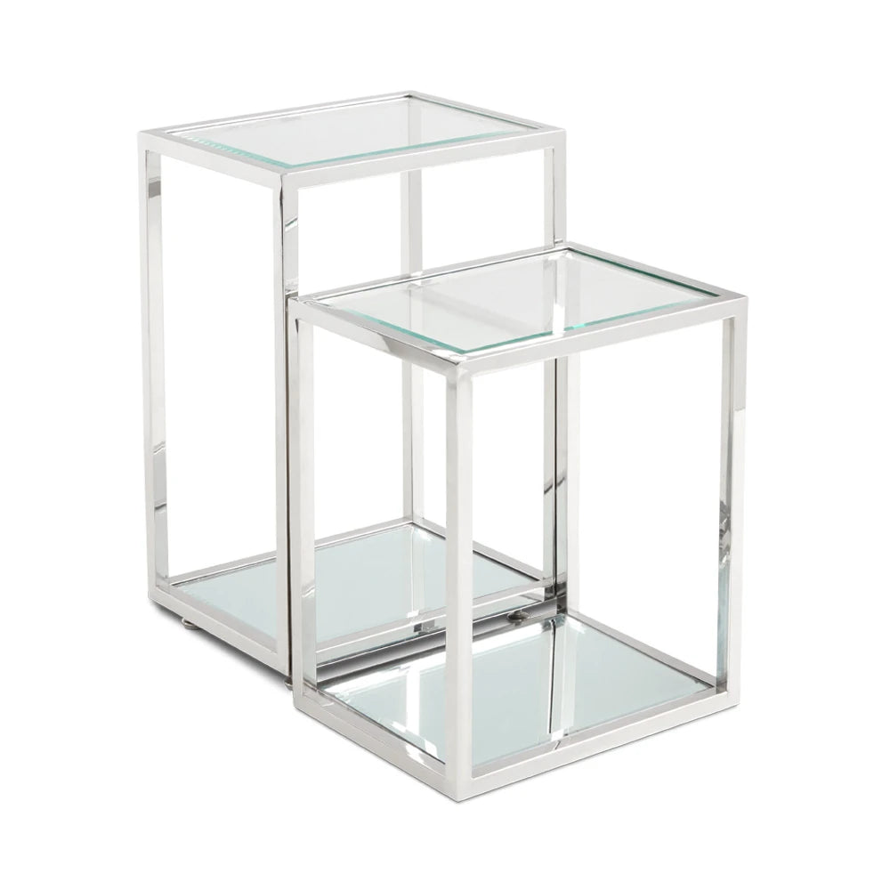 Multi-Level Stainless Steel End Table – Tempered Glass Top & Steel Frame