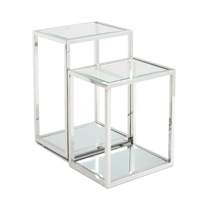 Multi-Level Stainless Steel End Table – Tempered Glass Top & Steel Frame