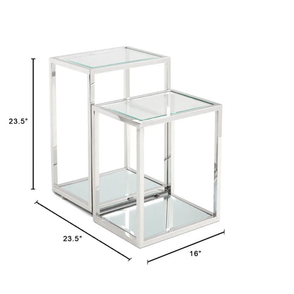 Multi-Level Stainless Steel End Table – Tempered Glass Top & Steel Frame