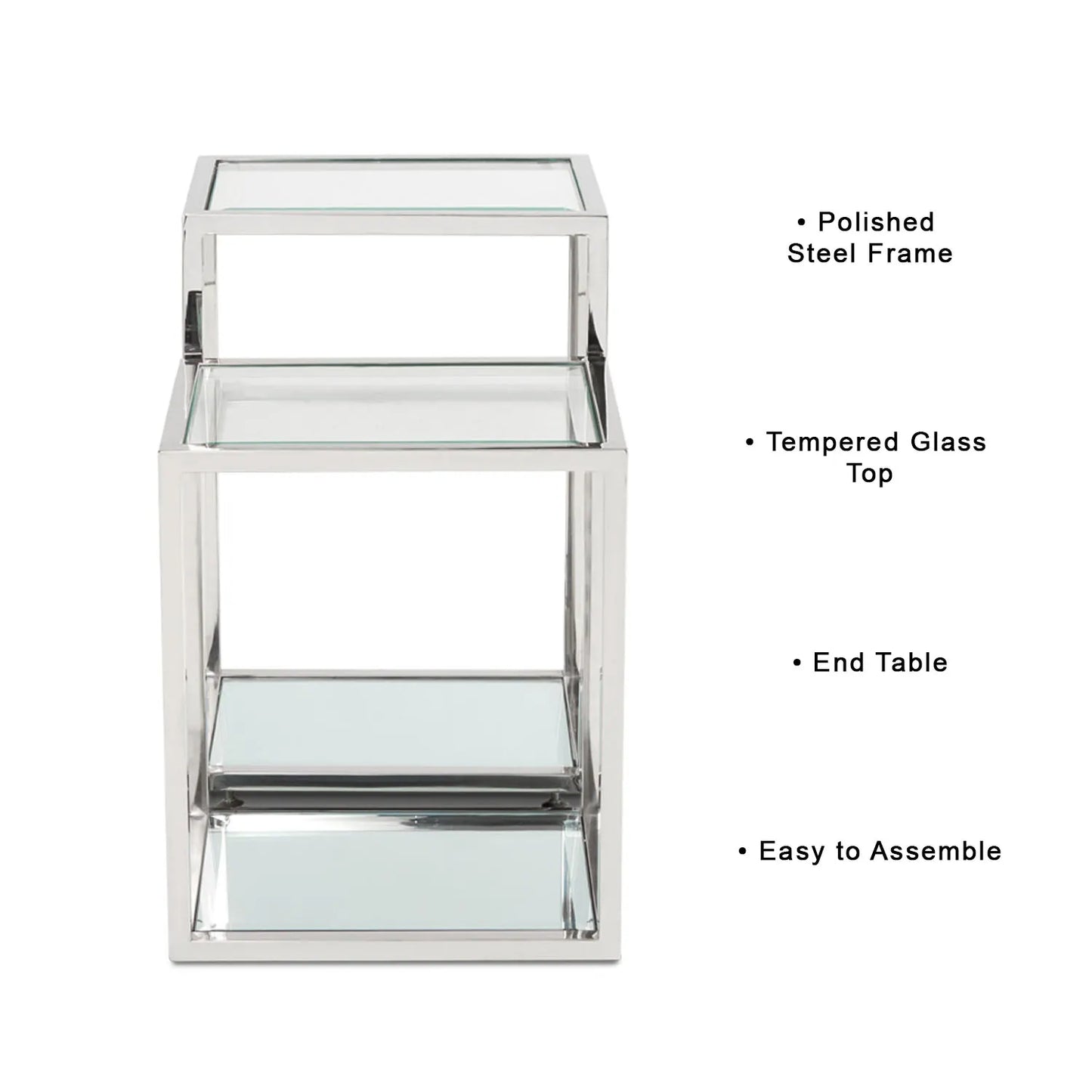 Multi-Level Stainless Steel End Table – Tempered Glass Top & Steel Frame