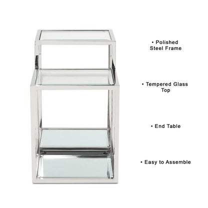 Multi-Level Stainless Steel End Table – Tempered Glass Top & Steel Frame