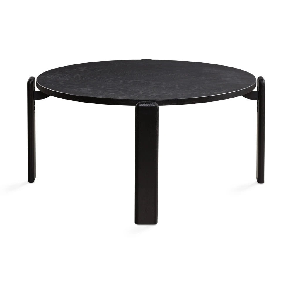Myrtle Black Round Coffee Table – Oak Veneer Wood Top & Sleek Base
