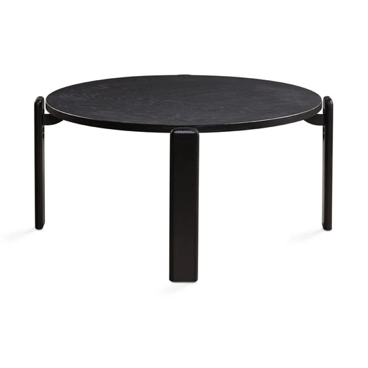 Myrtle Black Round Coffee Table – Oak Veneer Wood Top & Sleek Base