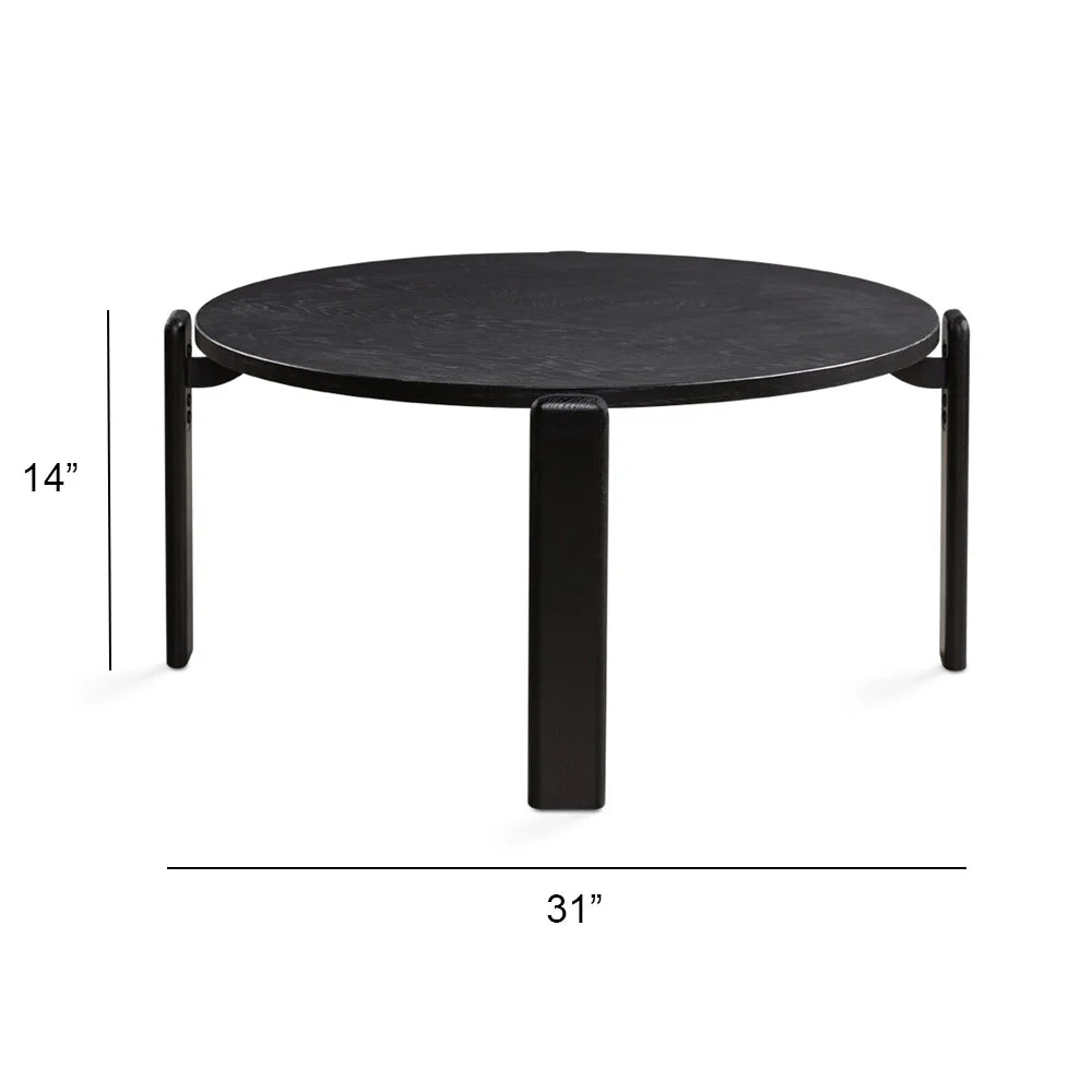 Myrtle Black Round Coffee Table – Oak Veneer Wood Top & Sleek Base