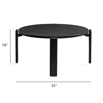 Myrtle Black Round Coffee Table – Oak Veneer Wood Top & Sleek Base