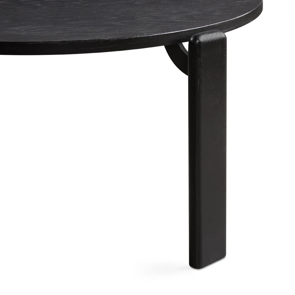 Myrtle Black Round Coffee Table – Oak Veneer Wood Top & Sleek Base
