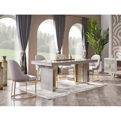 NEHIR 6-Piece Dining Set – Wood Painted Table with Metal Accents