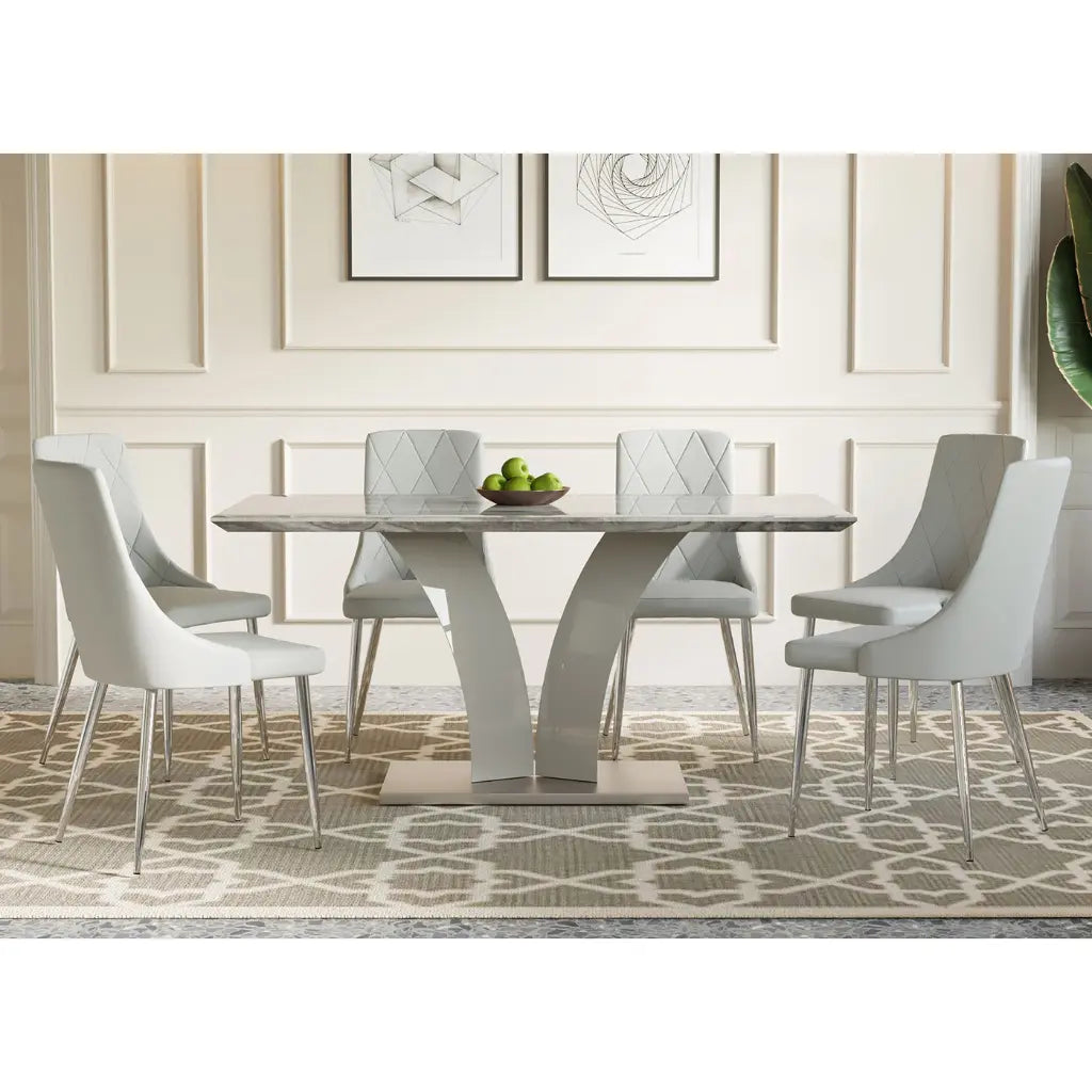 Napoli/Devo 7pc Marble Dining Table Set – Grey Faux Marble Table