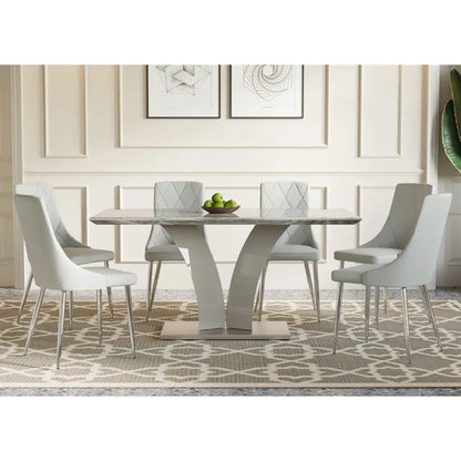 Napoli/Devo 7pc Marble Dining Table Set – Grey Faux Marble Table