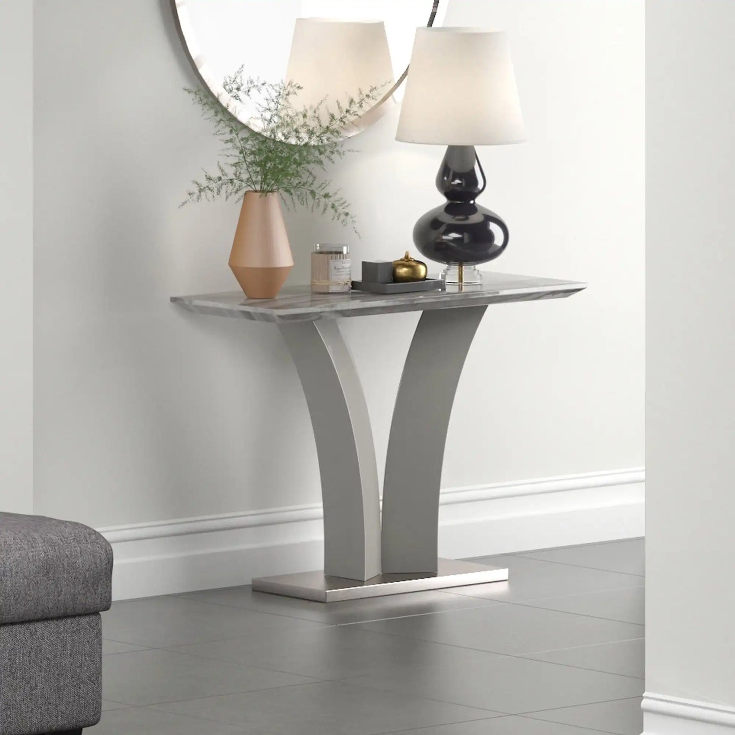 Napoli Modern Console Table With Light Grey Faux Marble with Top