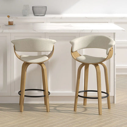 Holt Swivel Counter Stool with Curved Wood Frame & Fabric Seat