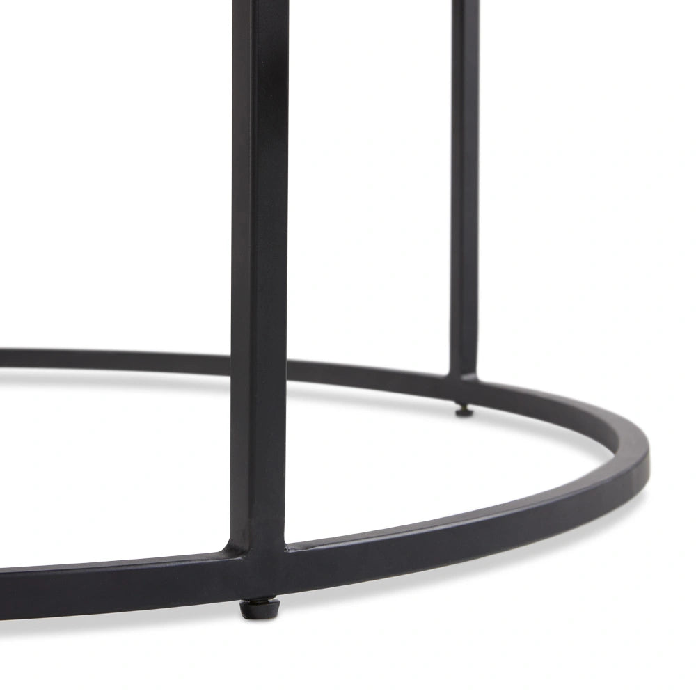 Set of 2 Round Nesting Coffee Tables – Black Base with Marble Top