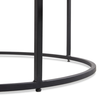 Set of 2 Round Nesting Coffee Tables – Black Base with Marble Top
