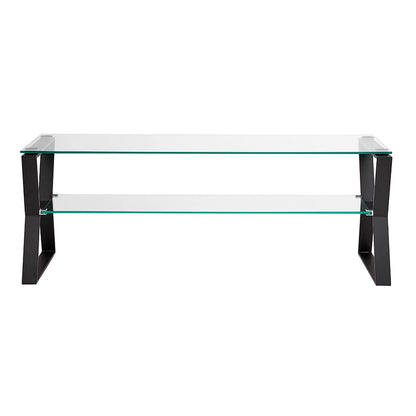 2 Shelves Glass Top TV Stand With Black Metal Frame