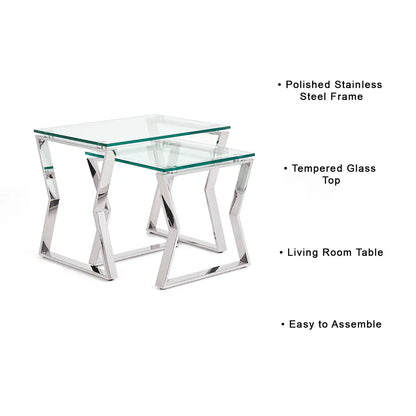 Noa Glass and Metal End Table –  Tempered Glass Top & Metal Frame
