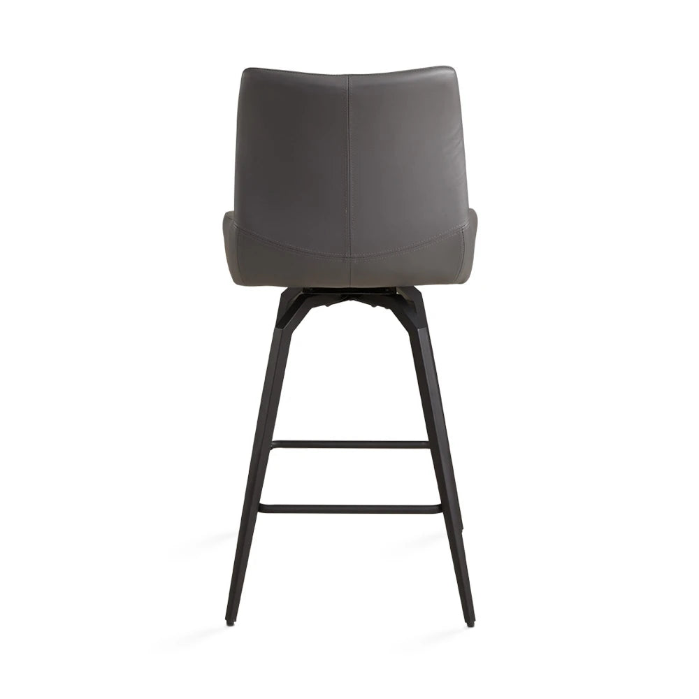 Nona Grey Leather Counter Stool with Sleek Black Metal Legs