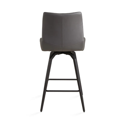 Nona Grey Leather Counter Stool with Sleek Black Metal Legs