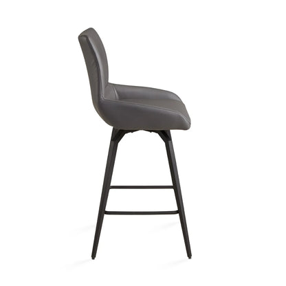 Nona Grey Leather Counter Stool with Sleek Black Metal Legs
