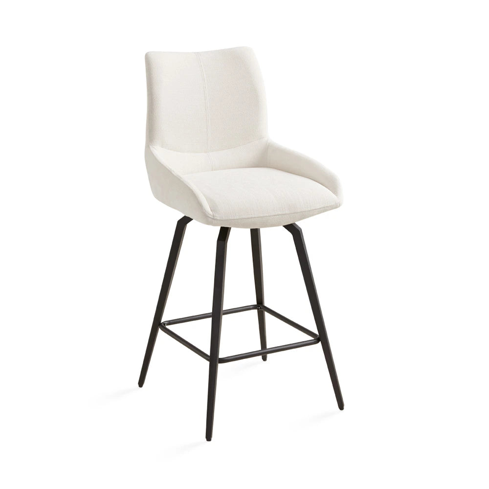 Nona Ivory Linen Counter Stool with Sleek Black Metal Legs