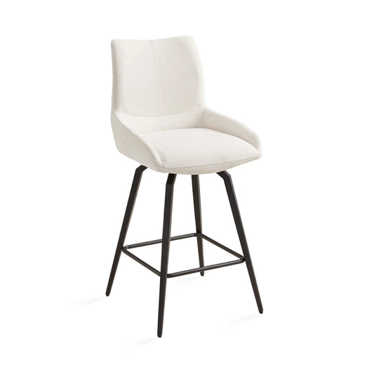 Nona Ivory Linen Counter Stool with Sleek Black Metal Legs