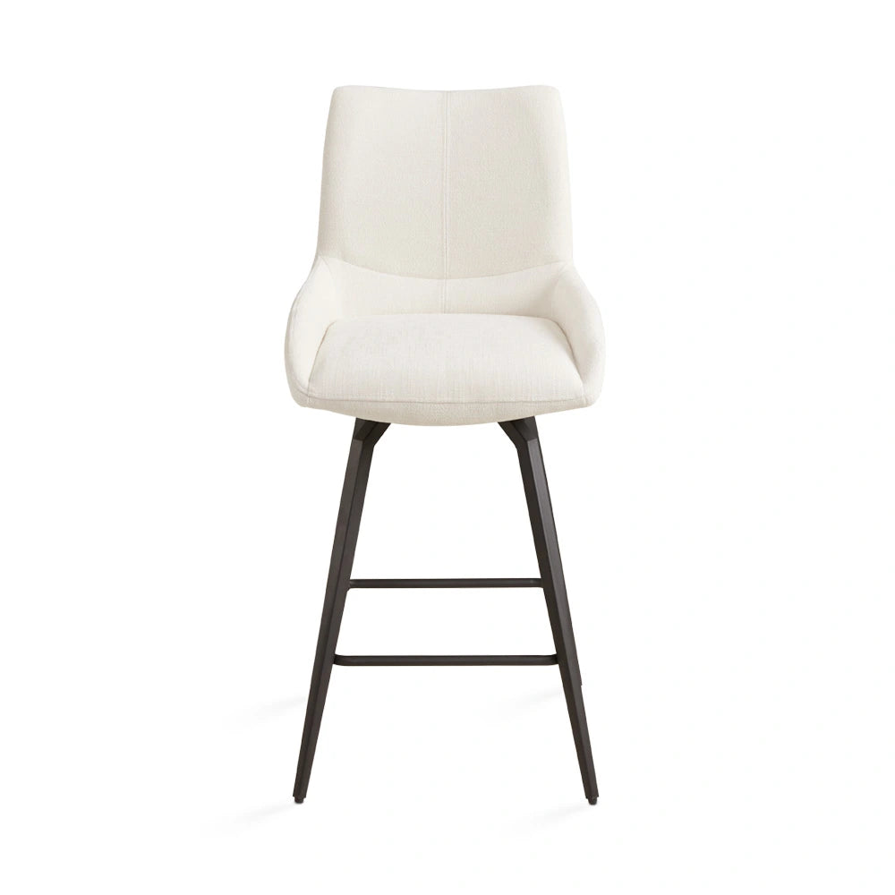 Nona Ivory Linen Counter Stool with Sleek Black Metal Legs