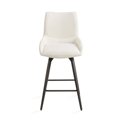 Nona Ivory Linen Counter Stool with Sleek Black Metal Legs