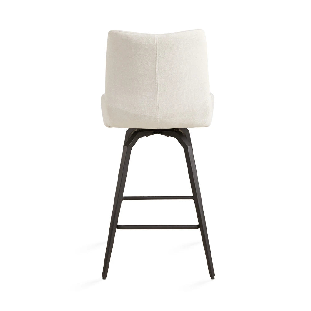 Nona Ivory Linen Counter Stool with Sleek Black Metal Legs