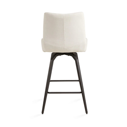 Nona Ivory Linen Counter Stool with Sleek Black Metal Legs