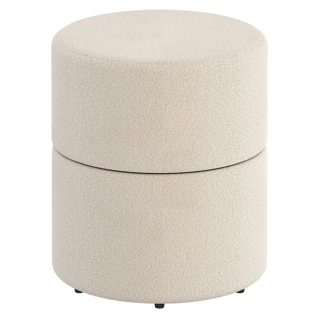 Novar Round Swivel Ottoman in Boucle Fabric – Warm Grey or Cream