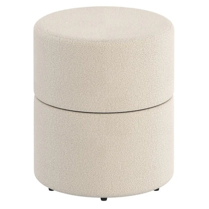 Novar Round Swivel Ottoman in Boucle Fabric – Warm Grey or Cream