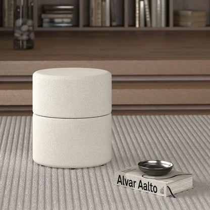 Novar Round Swivel Ottoman in Boucle Fabric – Warm Grey or Cream