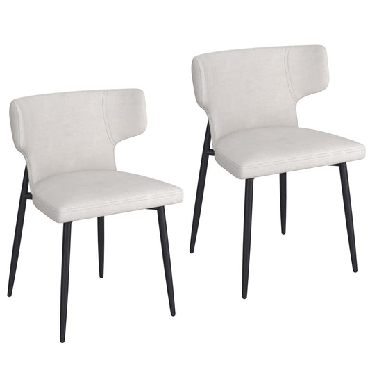 Olis Dining Chairs – Beige Fabric Upholstery with Black Metal Legs - Set of 2