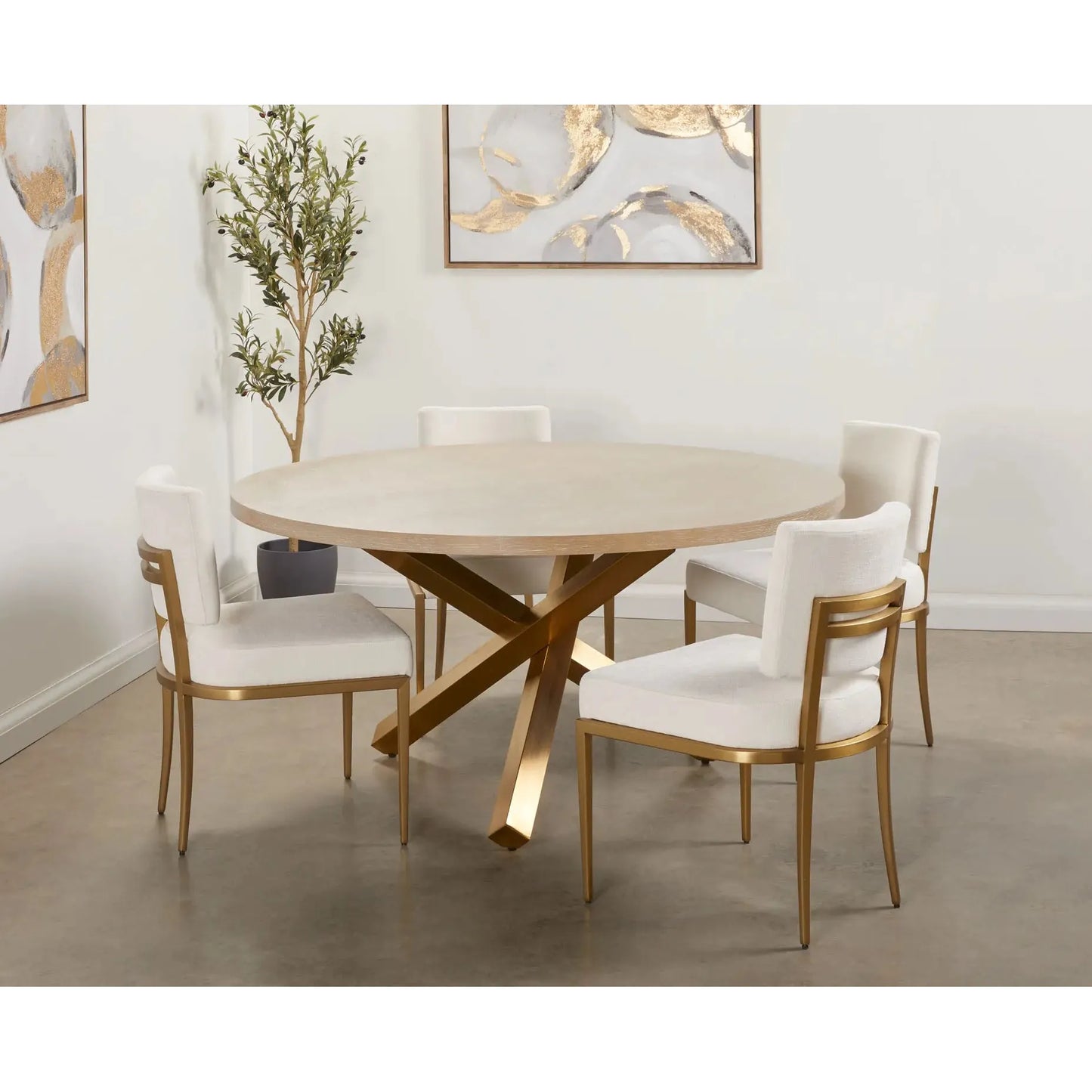 Oliver Ivory Upholstered Dining Chair with Gold Metal Frame