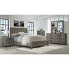 Wooden bedroom furniture set including bed, nightstands, storage chest and dresser mirror